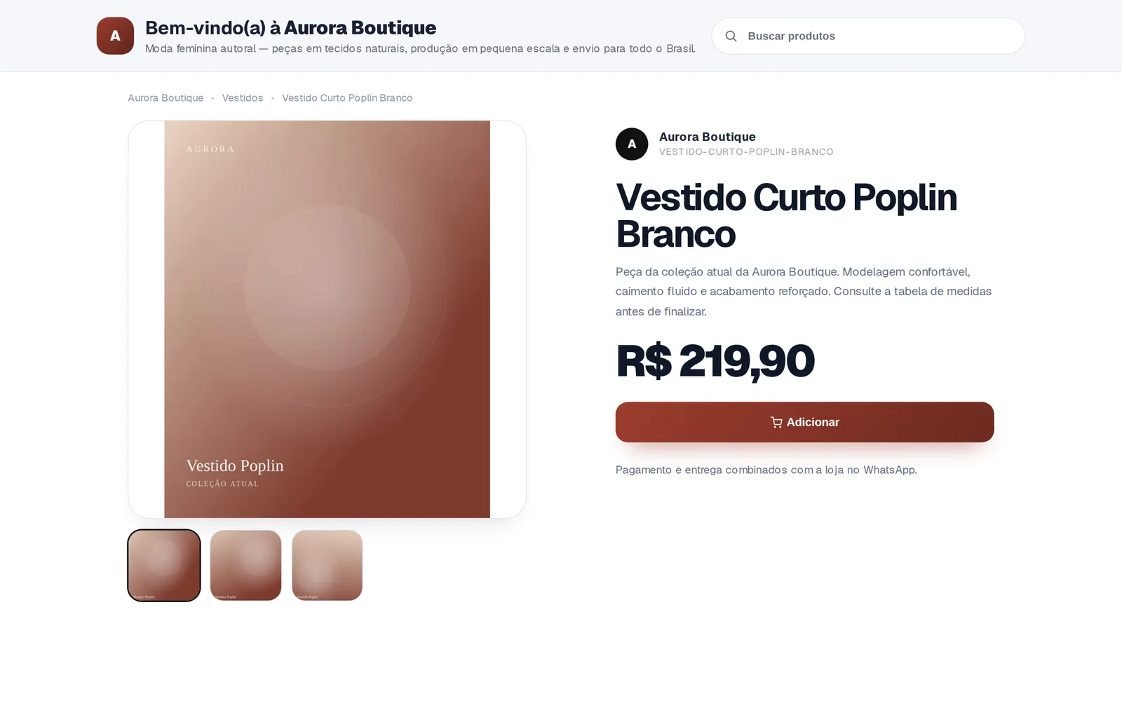 O carrinho vira uma mensagem organizada no seu WhatsApp